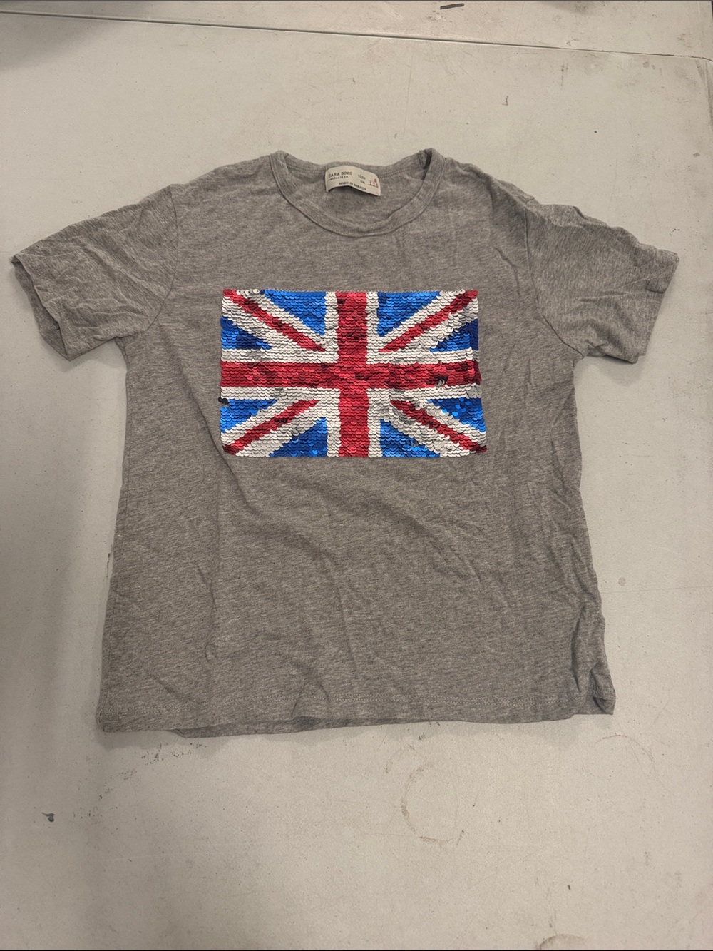 Kids Flip Sequin Union Jack Tee - Red & Blue/Dark Gray and Silver